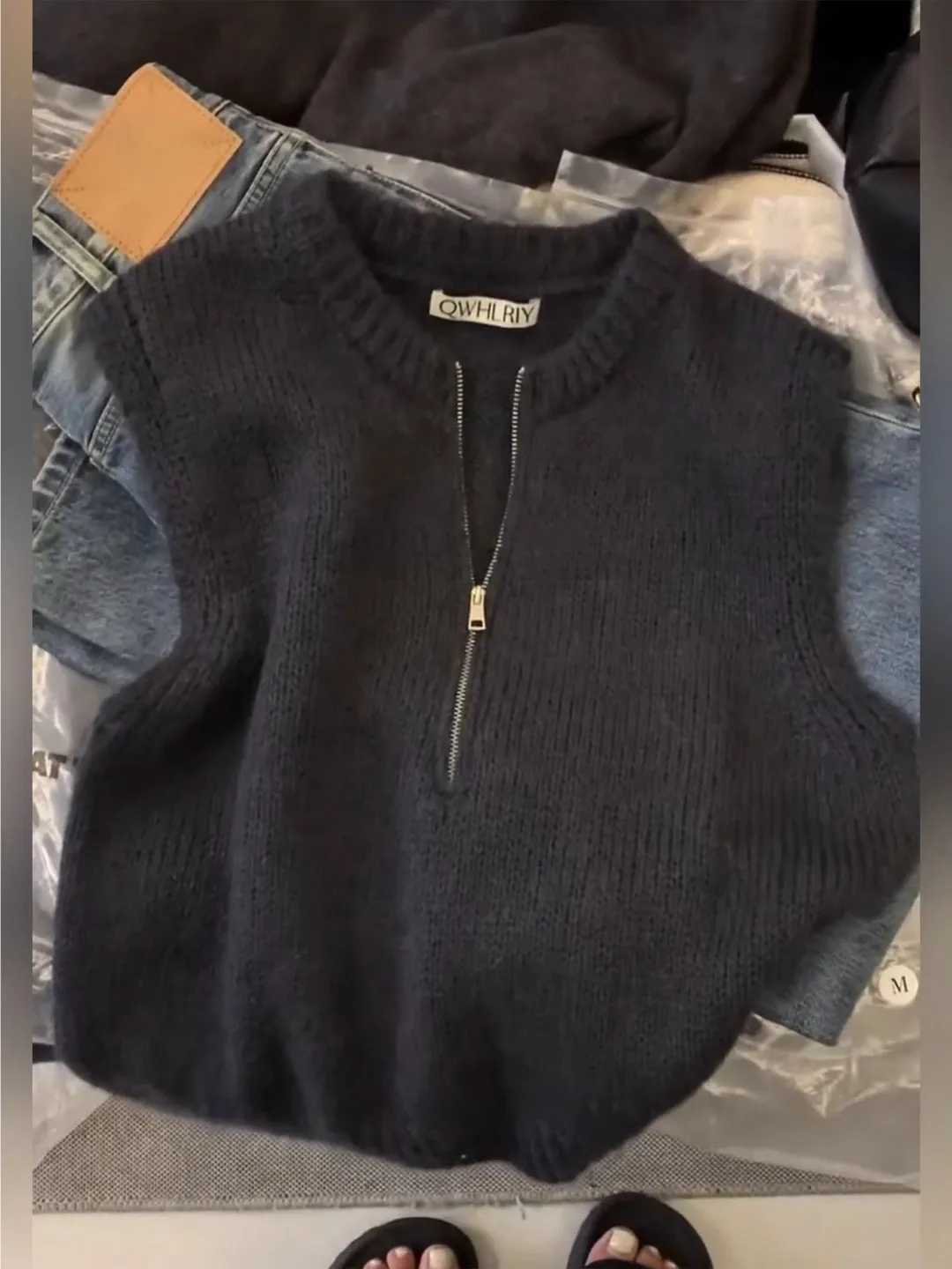 

Korean Sle plus Size Knitted Vest Women's round Ne f Zip Casual Slimming Top Trendy Autumn Leisure Faion Vest