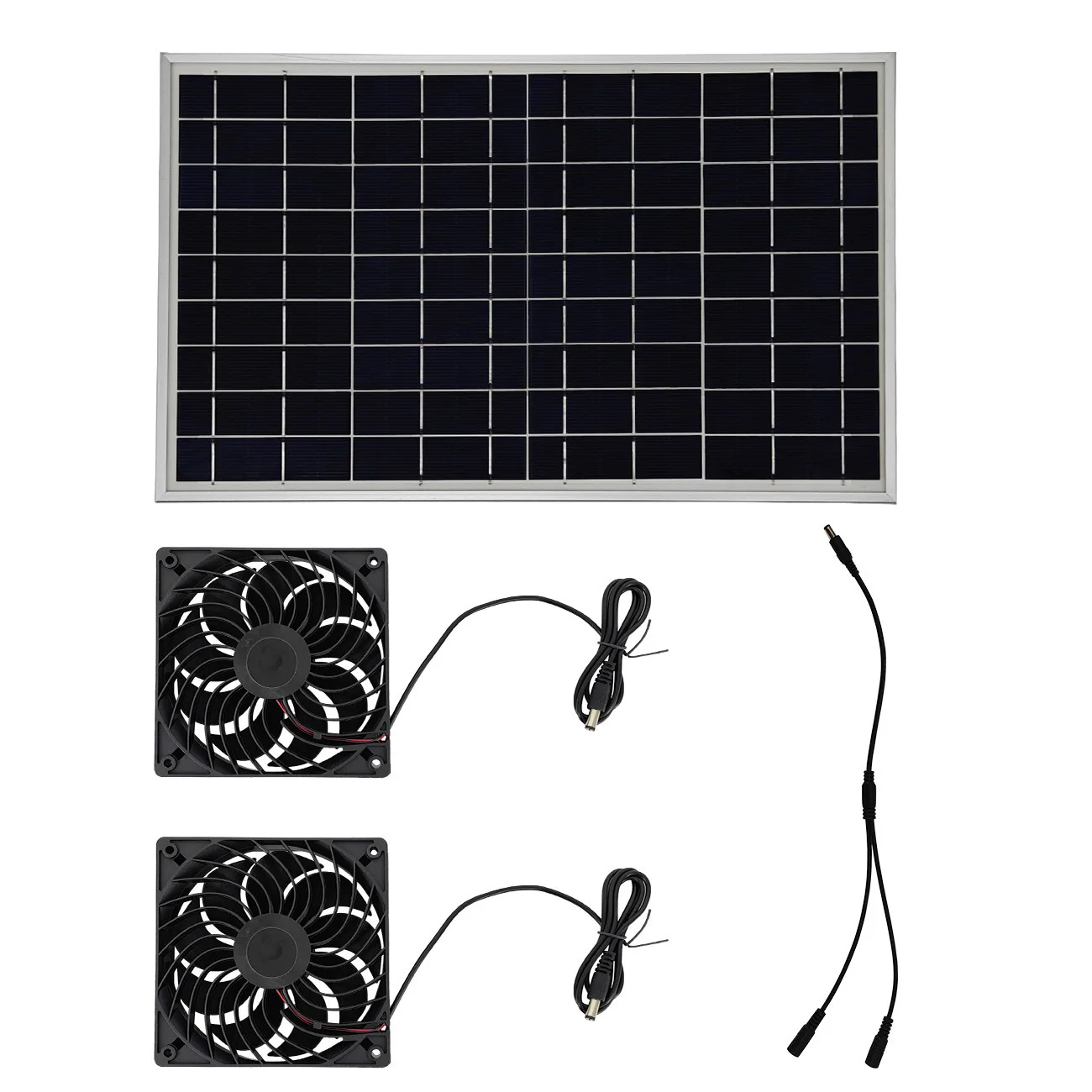 

Cross-border exclusive solar panel 10W aluminum frame double fan solar exhaust fan for pet house silent heat dissipation