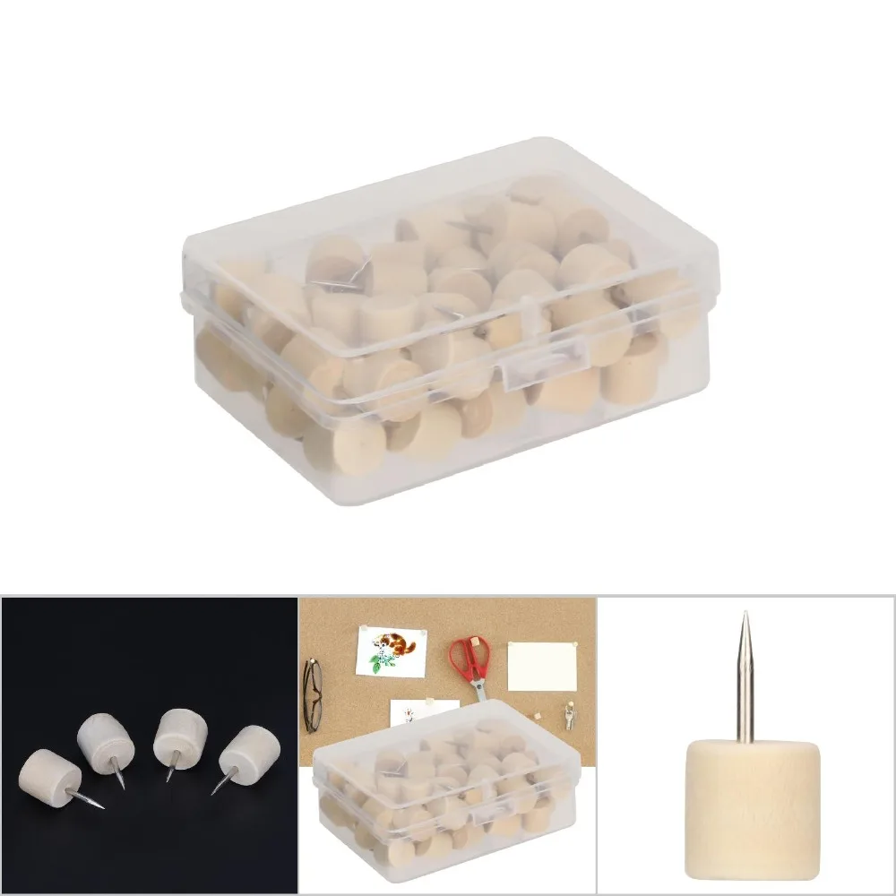 40Pcs Durable Cylinder Push Pins Cork Boards Wooden 20*10mm Thumbtack Board Pins Multi-purpose Cute Style Wooden Pinpins Photos