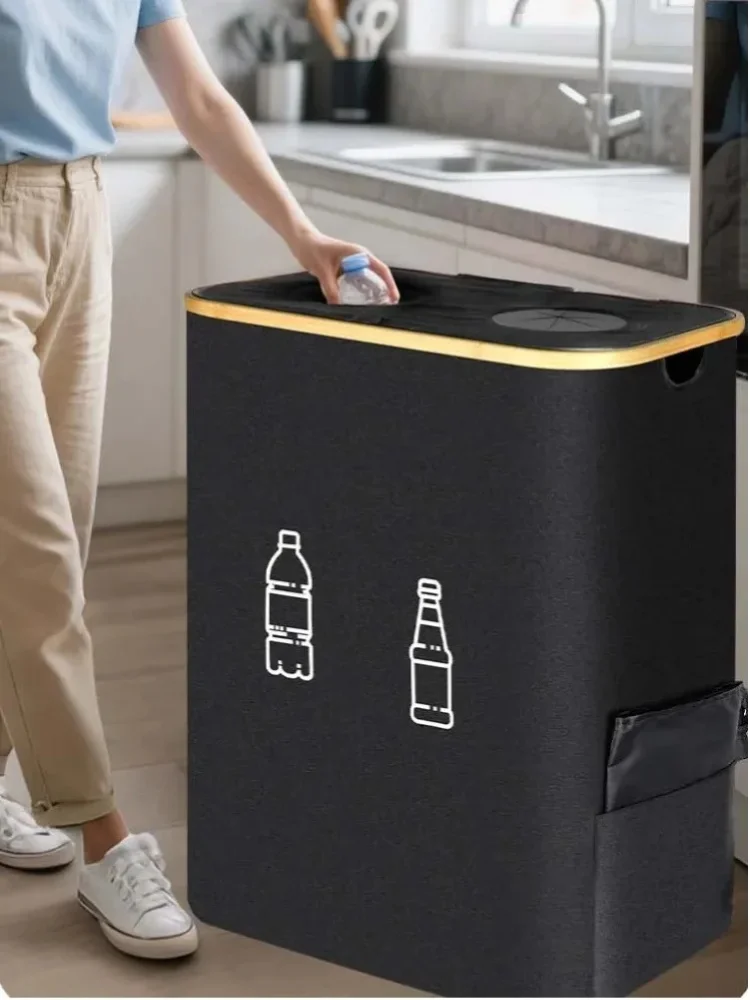 Kosz na śmieci o pojemności 160L, składany, do zbierania butelek, z 4 torbami do przenoszenia, kosz na śmieci, pojemnik na butelki do recyklingu, skrzynia do przechowywania. (Jasnoszary) — Zdjęcie 2 z 2