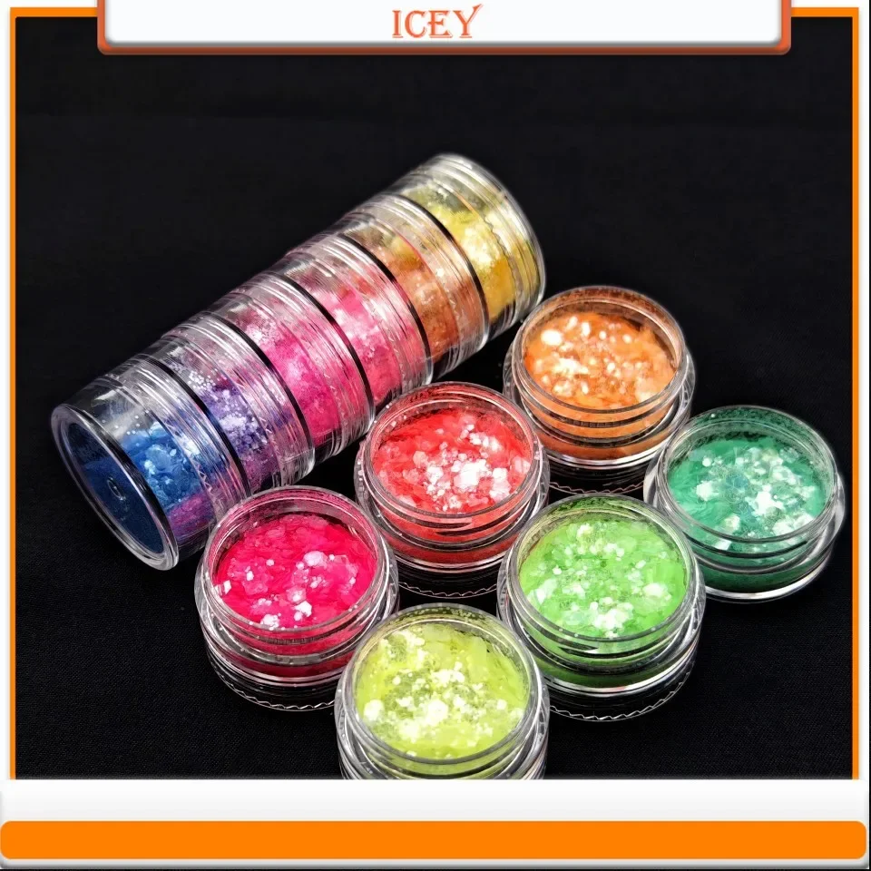 Icey beauty 1set laser gemischt glitter schillernd gemischt pulver nagel kunst tropfen kleber fließendes hanf material diy gold zwiebel