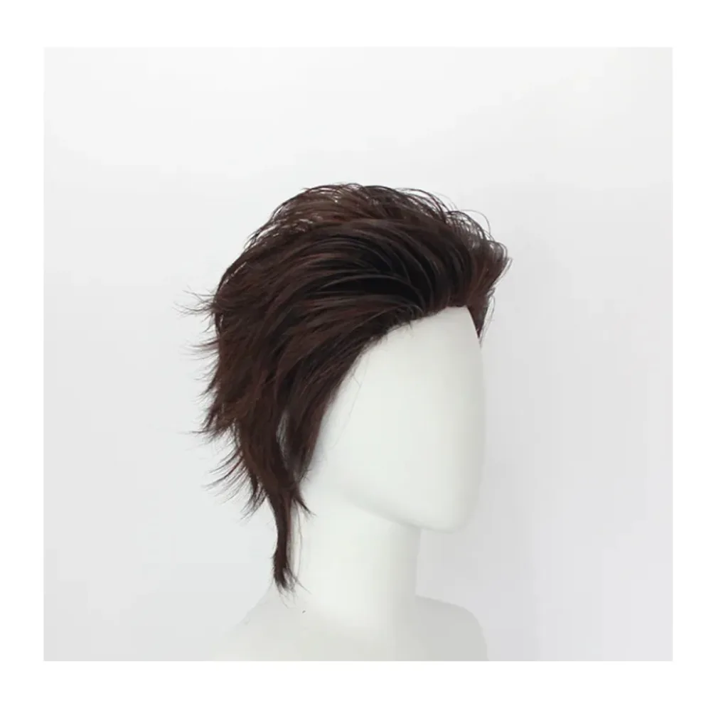 Wig Cosplay Gintama Isao Kondo Rambut Kostum Anime Gaya Ujung Terbalik Coklat Tua