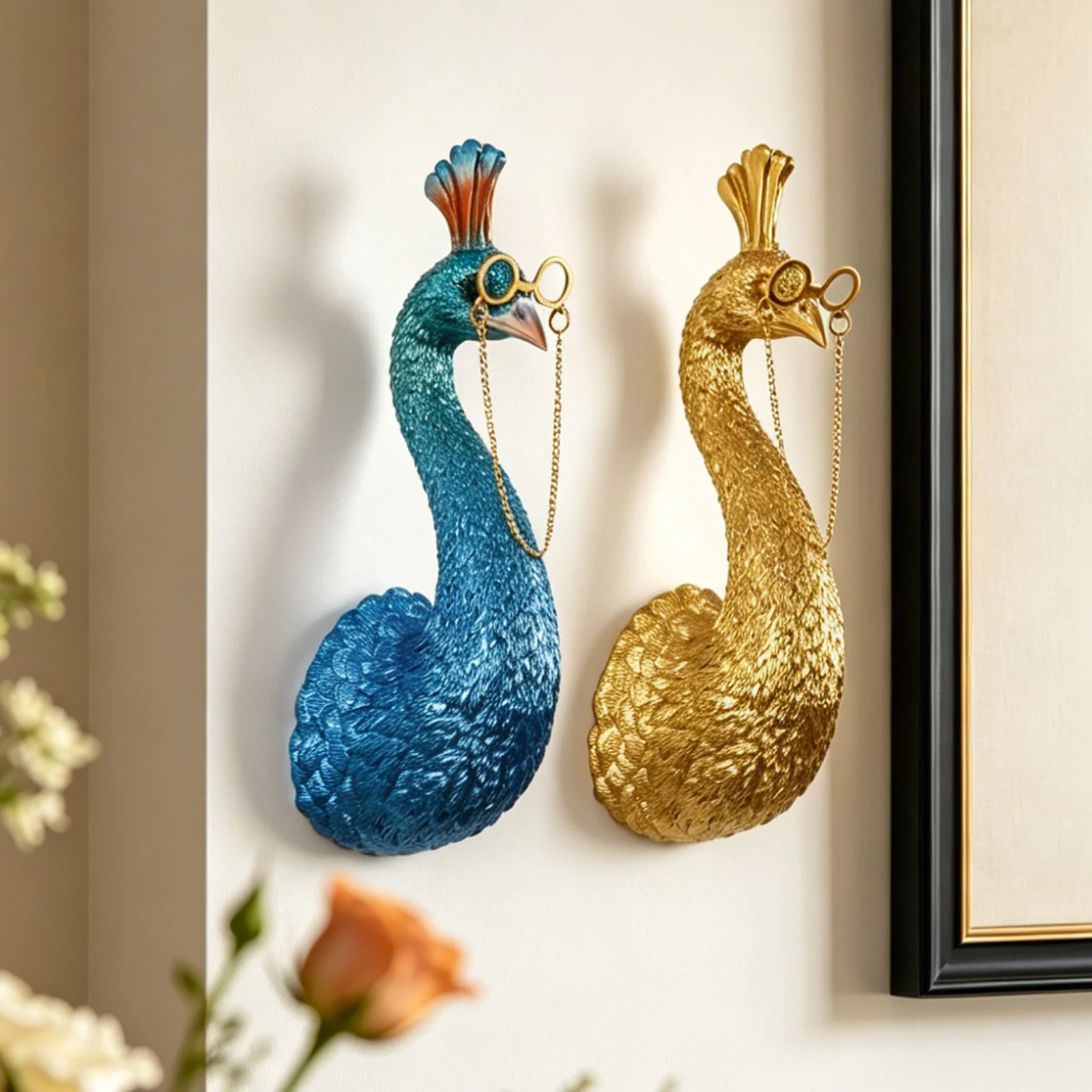 1pc Cute Peacock Resin Statue with Glasses - Nordic Home Decor Ornament for Living Room, Desk, Gift