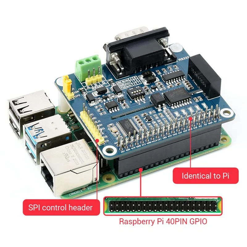 Waveshare Isolated RS485 RS232 Expansion HAT For Raspberry Pi 4B/3B+/3B/2B, SPI Control, Onboard Protection Circuits Promotion