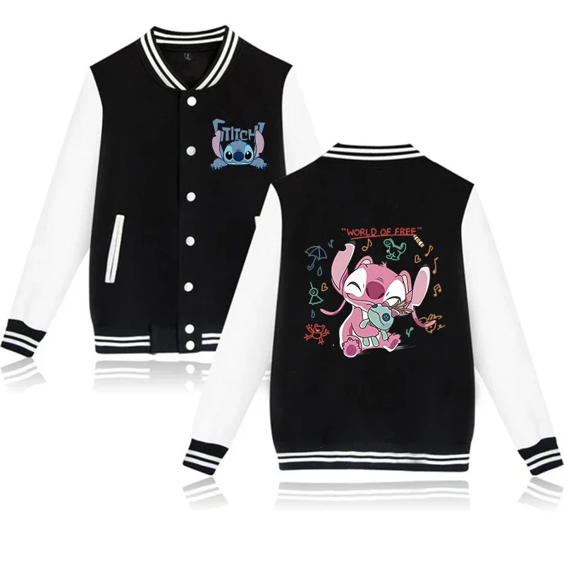 Disney-Sweat à capuche Stitch Baseball pour hommes et femmes, sweat-shirt pour enfants, vestes Harajuku pour garçons et filles, Streetwear imprimés