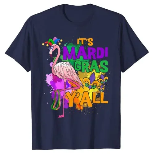 Let The Shenanigans Begin Outfits Graphic Tee Top Mardi-Gras-Party Clothes Funny Carnival Party Gift Flamingo Mardi Gras T-Shirt