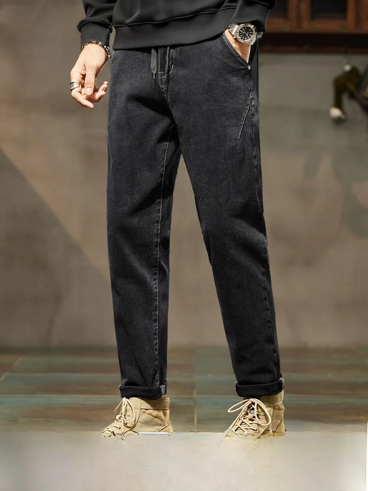 

Fashionable Long Men's Denim Jeans Washed out Spring Commute Simple Style Straight Leg mid Waist Button Closure Youthful Energy