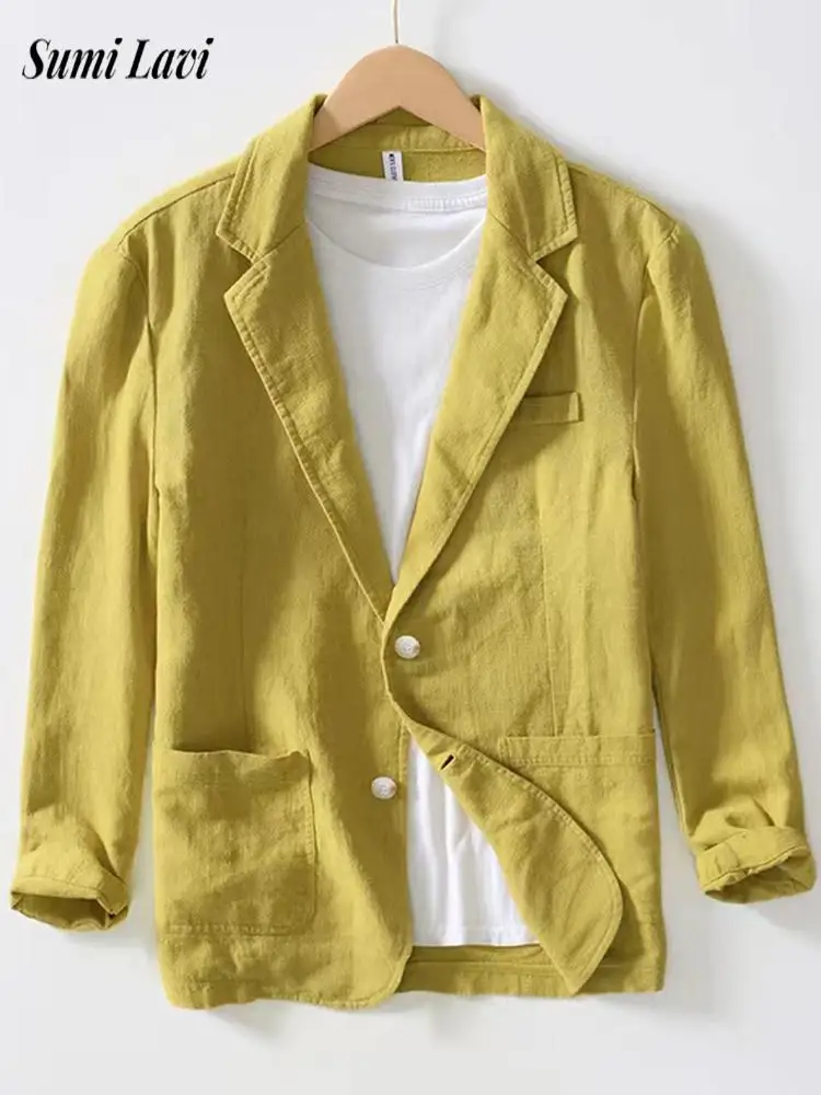 

Весенне-осенний стильный мужской льняной пиджак, куртка, пальто, винтажный кардиган на пуговицах с отложным воротником, топы, мужские новые повседневные льняные пальто