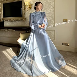 Giggle Luxury Beading Women Evening Dresses 2024 Chiffon فساتين سهرة O-neck New Arab Pleating Floor-Length Wedding Party Gowns