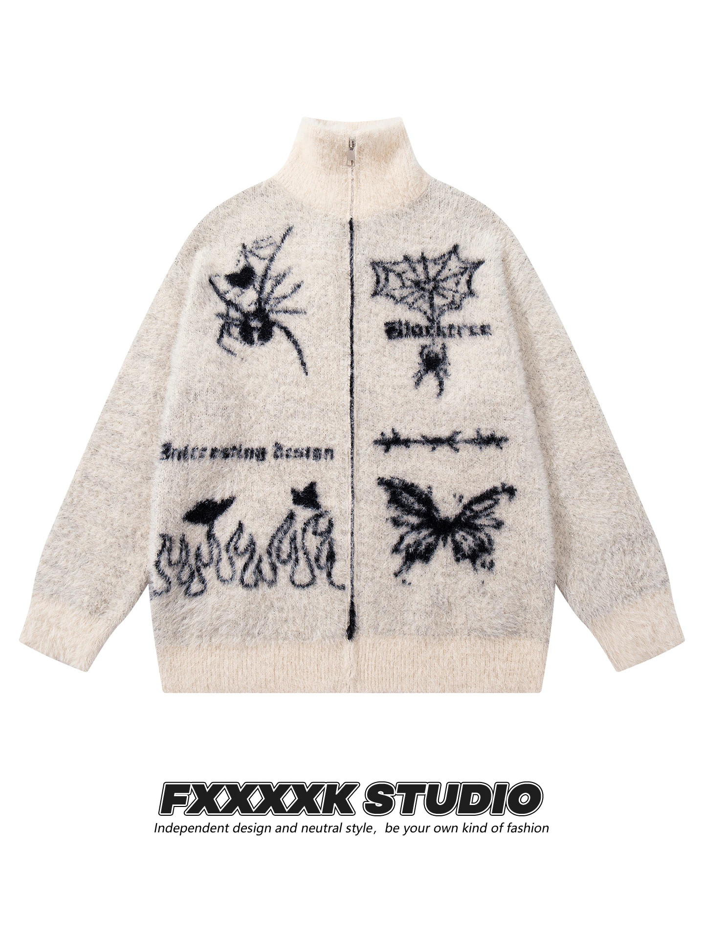 

Вязаный свитер из мягкой пряжи для пар, свободный крой, удобный, с вышивкой, в американском стиле, с длинными рукавами, на молнии