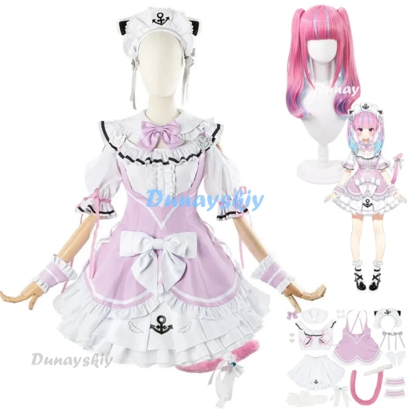 Virtual YouTuber Minato Aqua Cosplay Costume VTuber Hololive Wig Kitty Maid Dress Lolita Woman Sexy Lovely Kawaii Carnival Suit