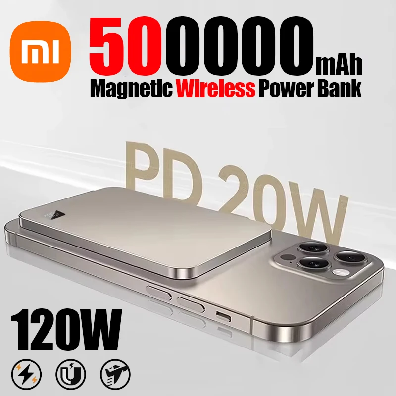 شهادة Xiaomi 3C 500000mAh قوة البنك MagSafe المغناطيسي اللاسلكي شحن سريع المحمولة شاحن بطارية رقيقة جدا آيفون