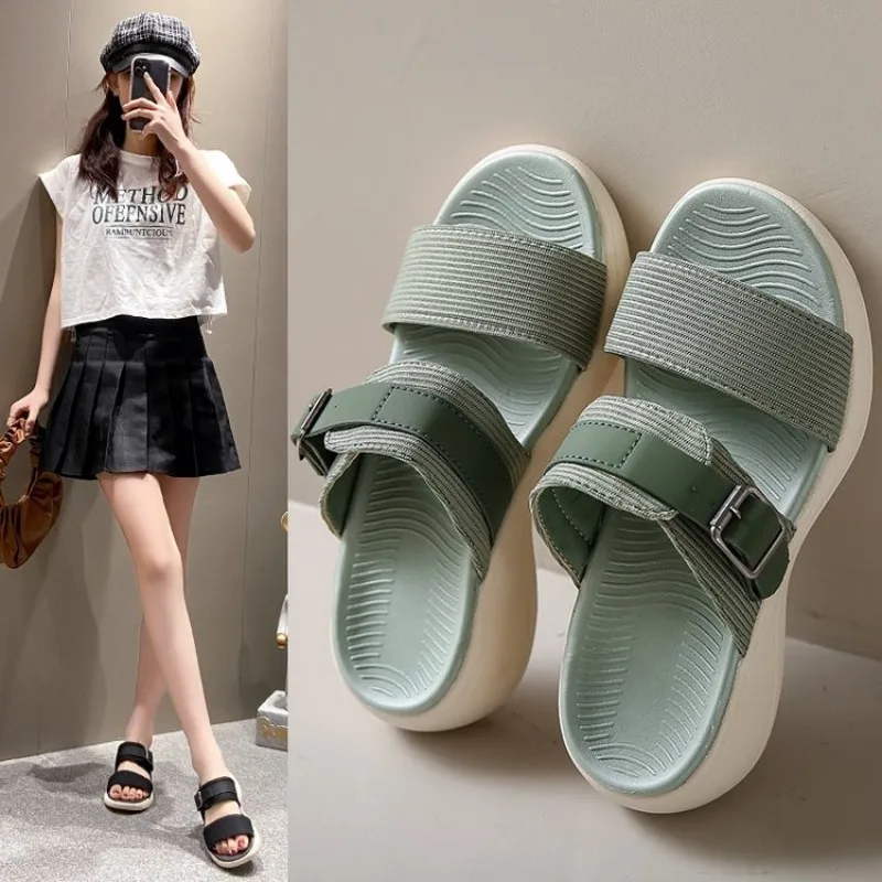 

2026 Thick Sole Slippers Lightweight Wedge Slipper Comfortable Open Toe Sandal Non Slip Casual Flat Shoes for Walking Travelling