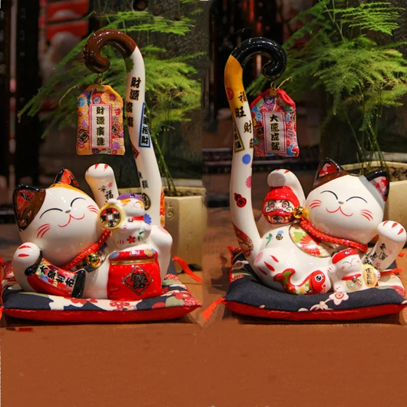 

Japanese Creative Long Tail Ceramic Lucky Cat Storage Tank Office Home Decoration Ceramics Money Box Opening Gift Home Ornaments