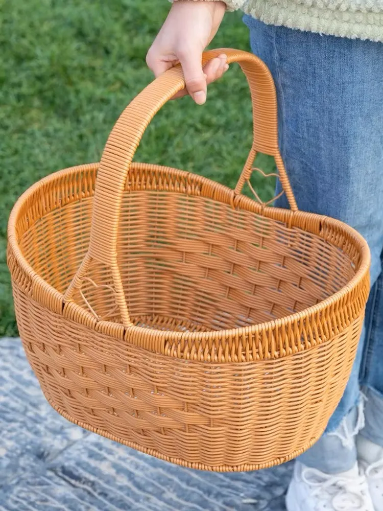 Cesta de Mimbre Tejida a Mano de Gran Capacidad, Cesta de Almacenamiento Ecológica, Bolso de Mano para la Organización de la Sala de Estar, Personalizable