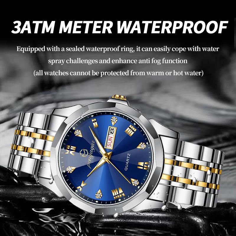 PAAZOMU Luxury Watch for Man Quartz Sports Men Watches Waterproof Luminous Stainless Steel Week Men\'s Watches Clock Reloj + Box