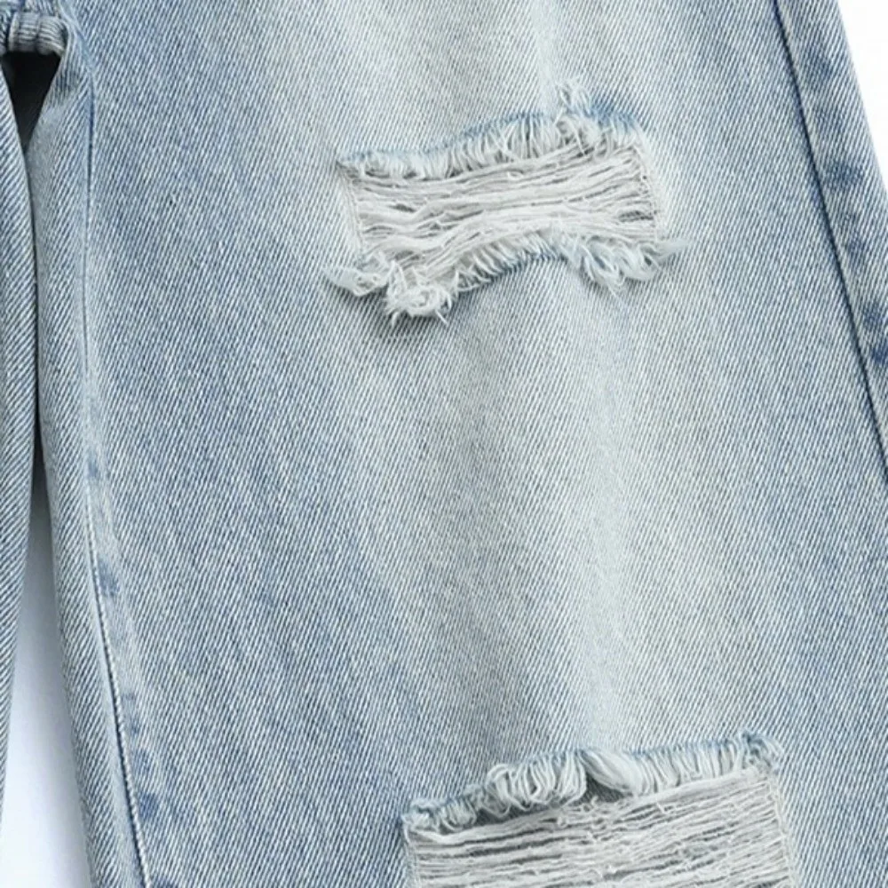 Soft Ripped Wide Children Jeans Loose Leg High Waist Blue Teen Girl Jeans Straight Streetwear Girls Denim Trousers Children
