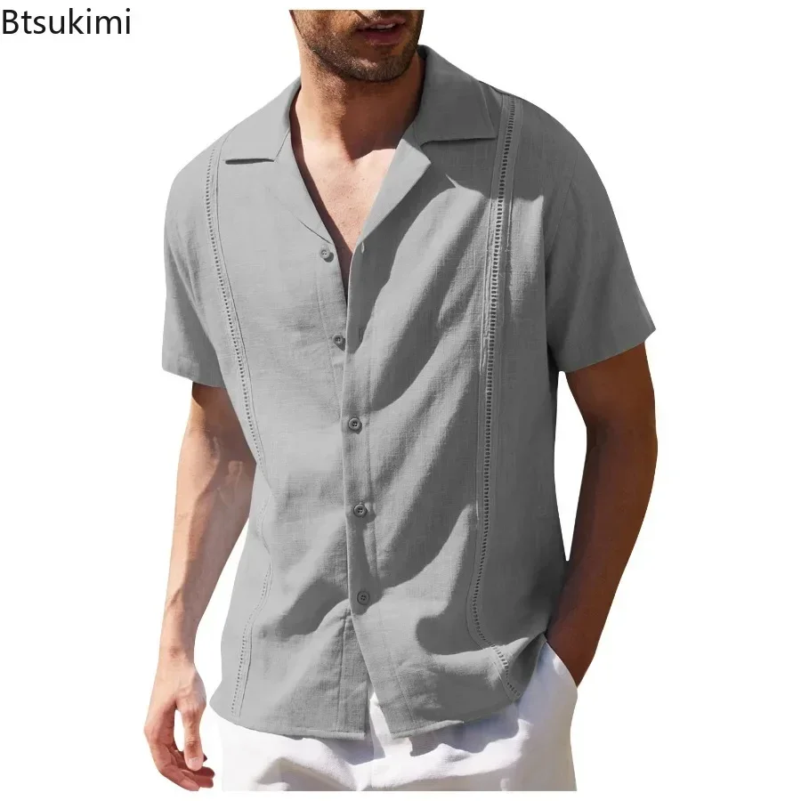 Summer New Men's Short Sleeve Shirt Fashion Casual Loose Cotton Linen Shirt Men Comfort Breathable Simple Tops Male Beach Shirts