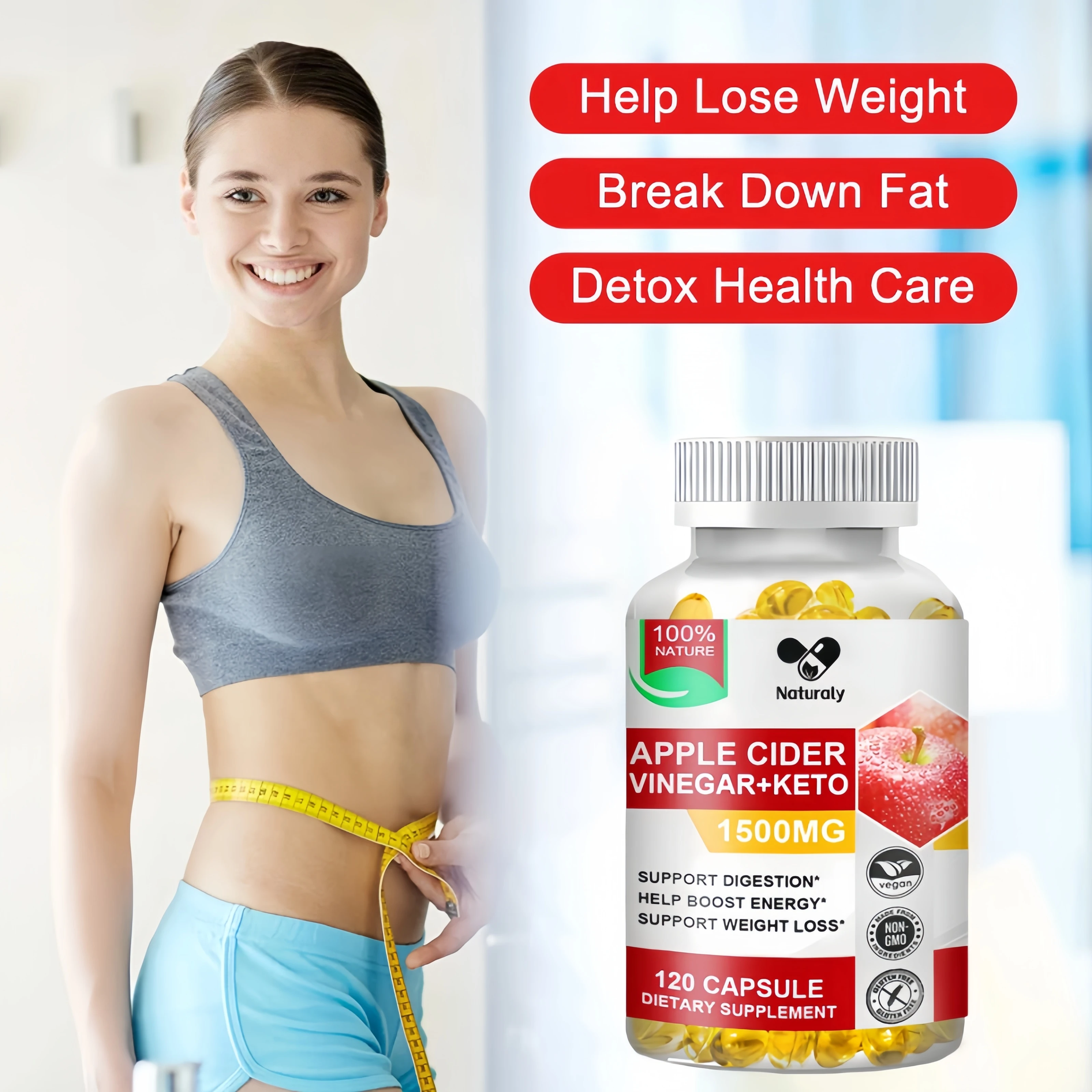 Apple Cider Vinegar Keto Capsules Detox Slim Capsule With Vitamin Bhb For Women Burning Fat Losing Weight Dietary Supplement