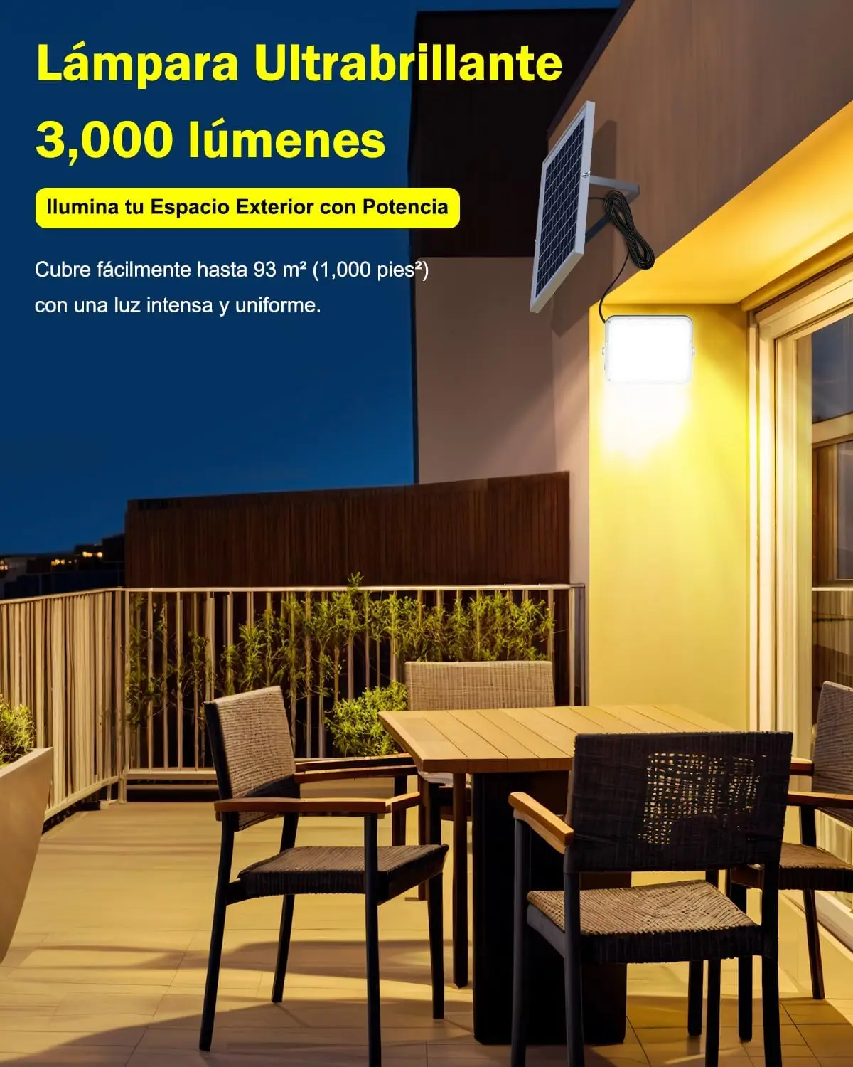 Lampu Banjir Tenaga Surya 3000LM Luar Ruangan, Lampu Keamanan Senja hingga Fajar dengan Baterai 10000mAh, Tahan Air IP65, Remote Control untuk Dinding