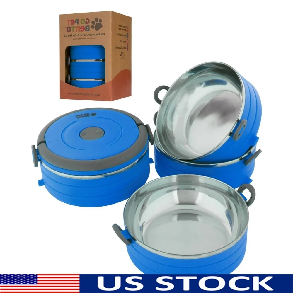 

Leak Proof Portable Stainless Steel Pet Bowls Set Interlocking Travel Dog Cat Feeding Bowl Bento Style Compact Design