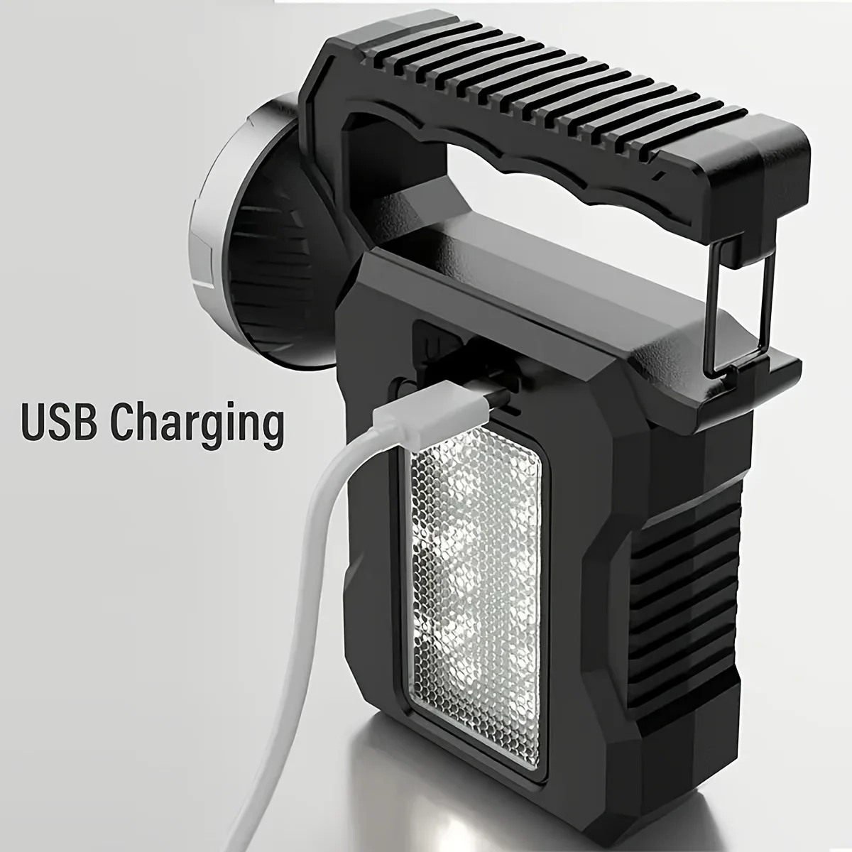 Solar USB Rechargeable LED Searchlight High-power Strong Light Flashlight Handheld Spotlight And Side Light Portable Locking Clip 4 Modes Camping Fishing Work Outdoor Emergency Situations Great Gift