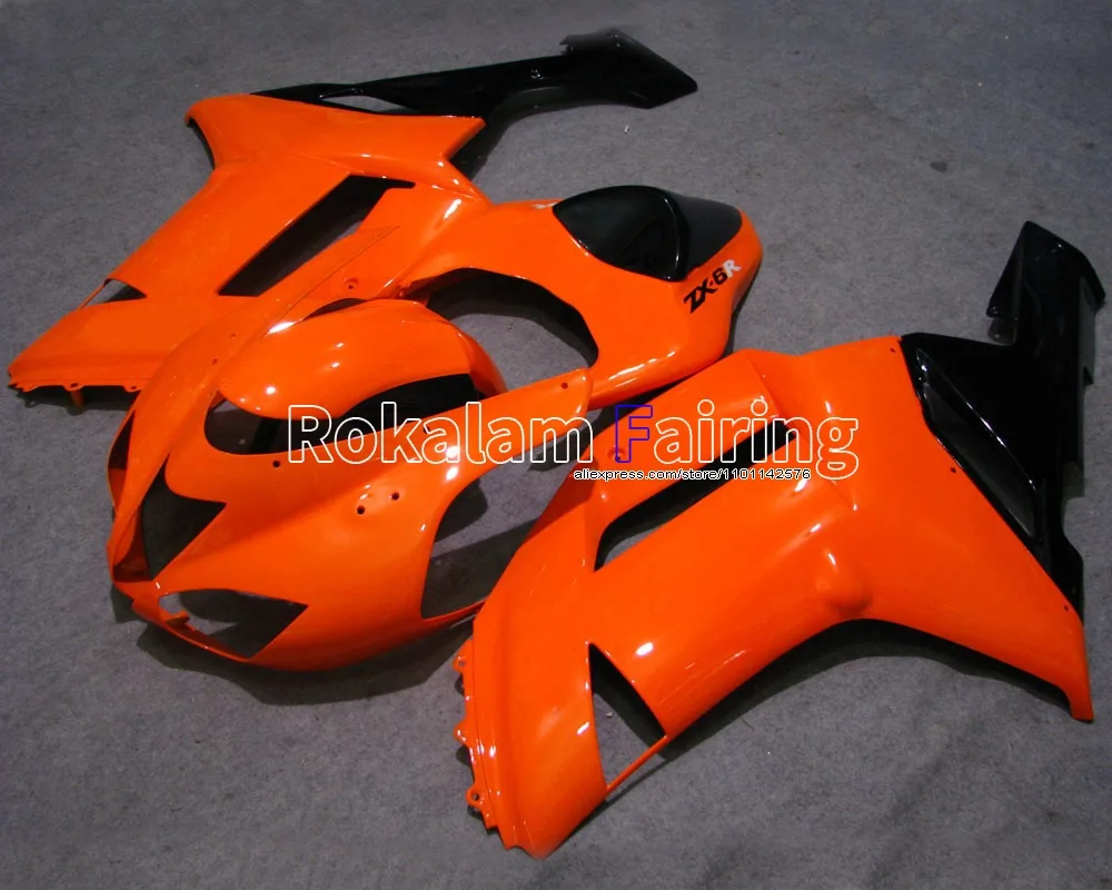 

Для Kawasaki обтекатель оранжевый черный ZX 6R 2007 2008 ZX-6R Cowling Part 636 Ninja ZX6R 07 08, комплект кузова (литье под давлением)