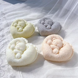 Sleeping Bear in Heart Shape Candle Mold Valentine's Day Gift idea Bear Silicone Mold Home Decor Wedding Gift