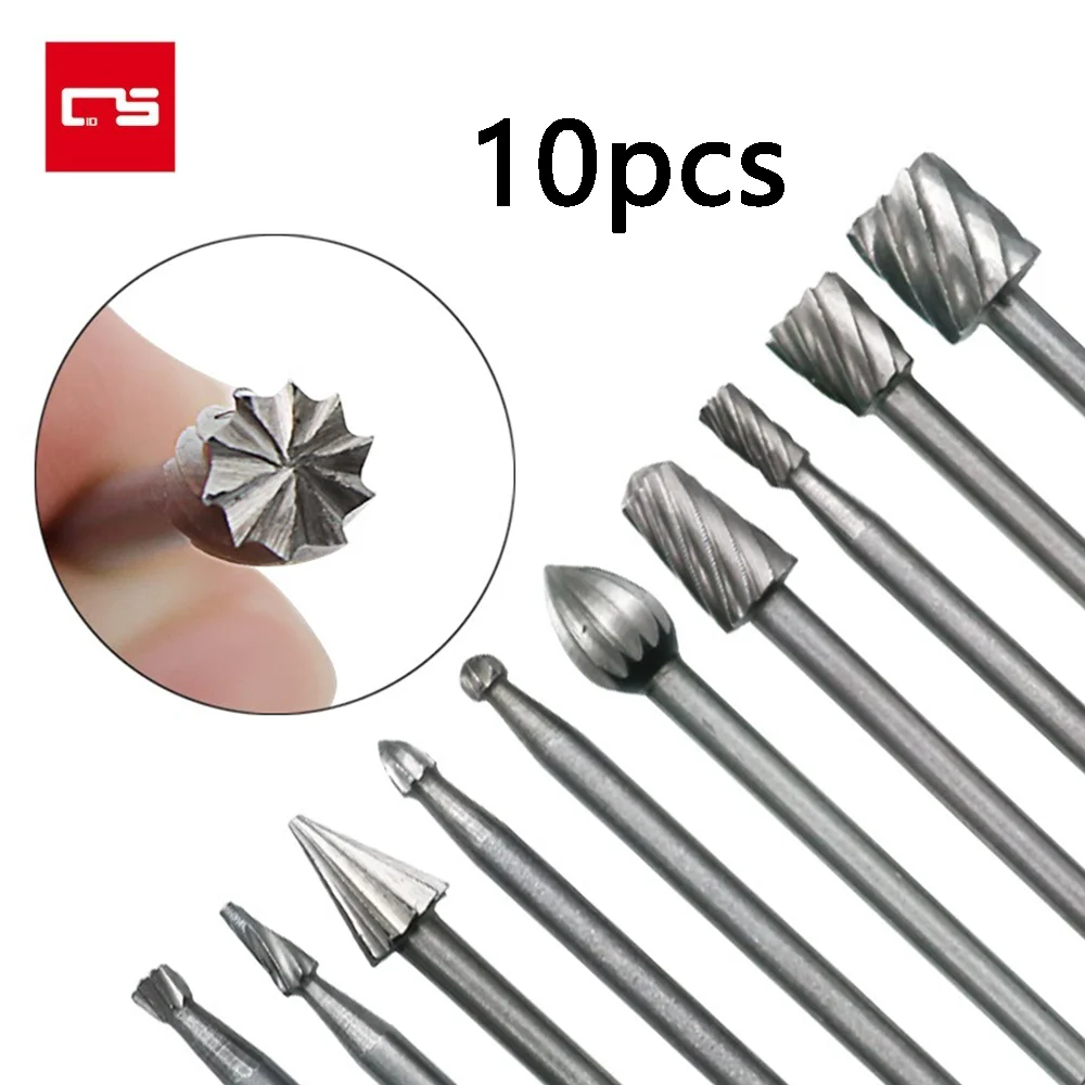 

10PCS HSS Rotary Multi Tool Burr Routing Router Bit Mill Cutter Attachment Compatible High Speed Steel Rotary Burr for Dremel