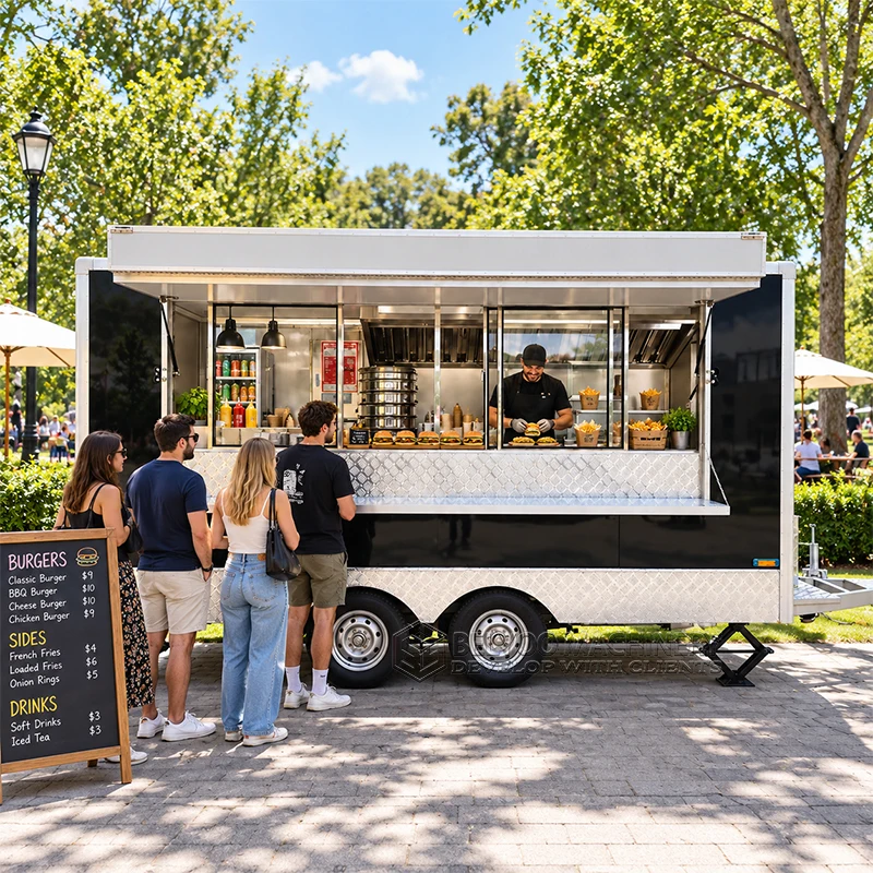 Fully Equipped Food Truck Trailer Custom Concession Catering Trailer Mobile Kitchen Street Food BBQ Taco Pizza Coffee