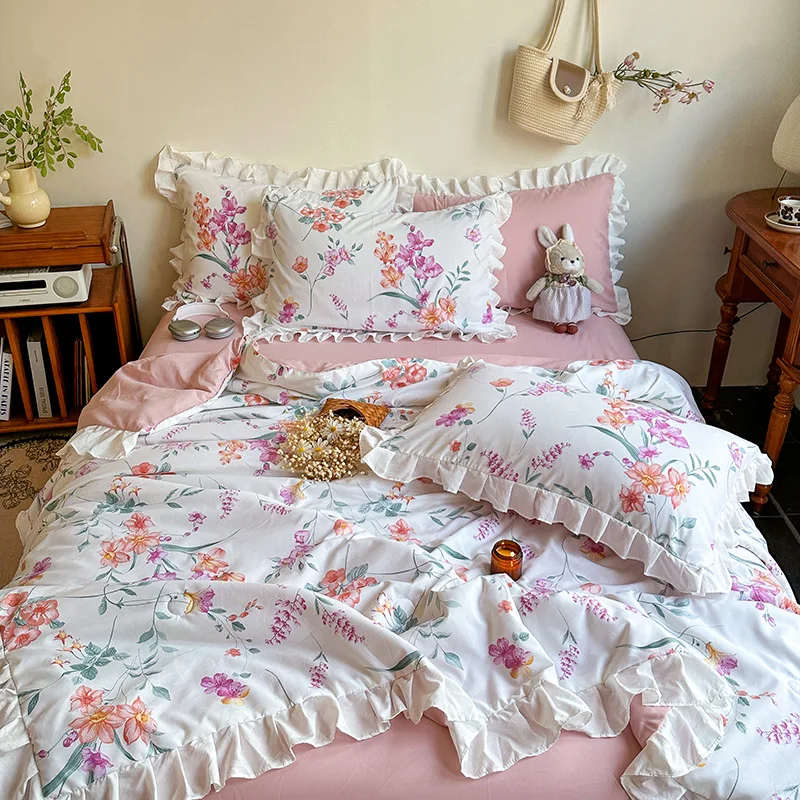 Nueva versión de edredón de verano de encaje francés, de una sola pieza, lavable, de algodón, fino, agradable para la piel, sin sábanas ni fundas de almohada.