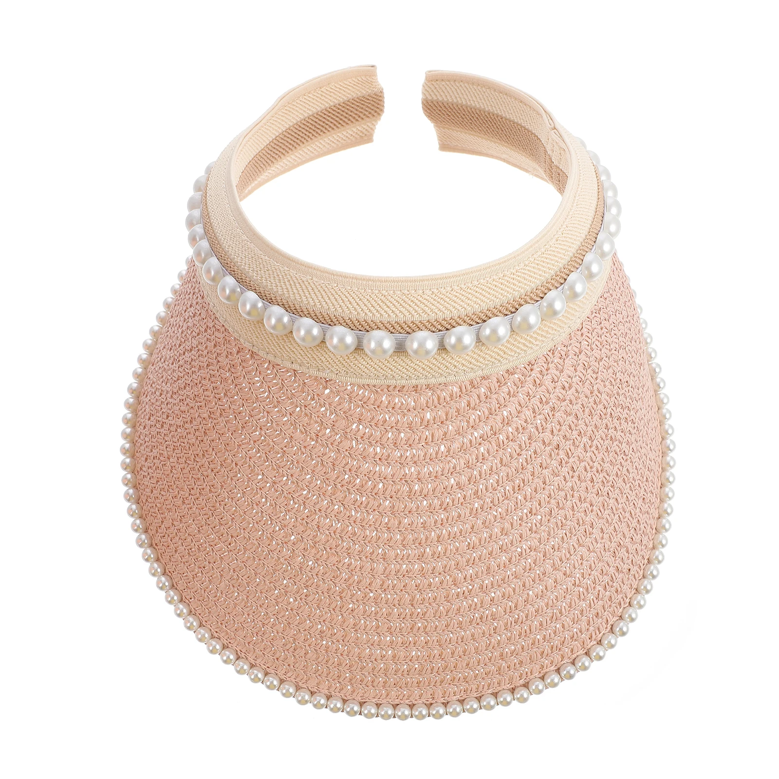 

Wide Brim Sun Hat for Women Summer Pearl Straw Caps Hollow Out Design Visor Stylish Comfortable Breathing Daily Wear Spring