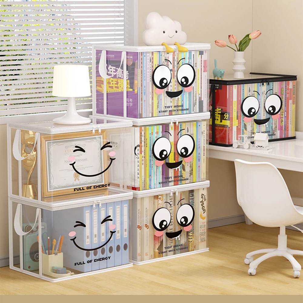 Foldable Book Box Student Dormitory Classroom Book Organizer Transparent Waterproof Household Book Organizing Storage Box Pouch