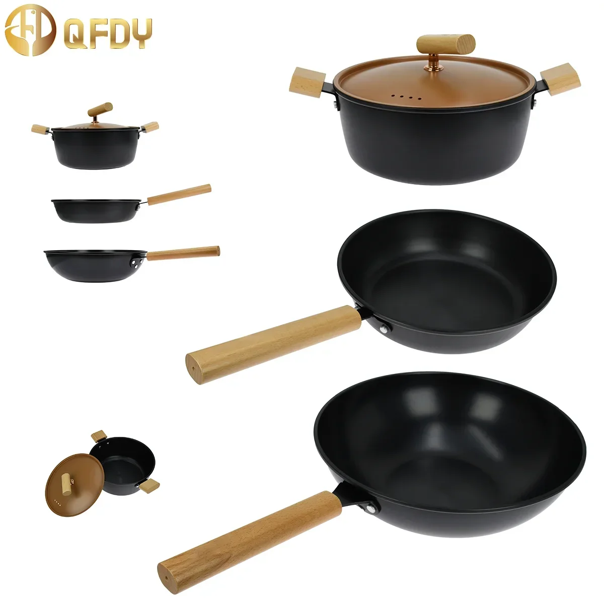 أواني طهي 3 قطع طراز حديث وبسيط عالي الجودة متعدد الوظائف للمطبخ المنزلي وعاء عالمي غير لاصق