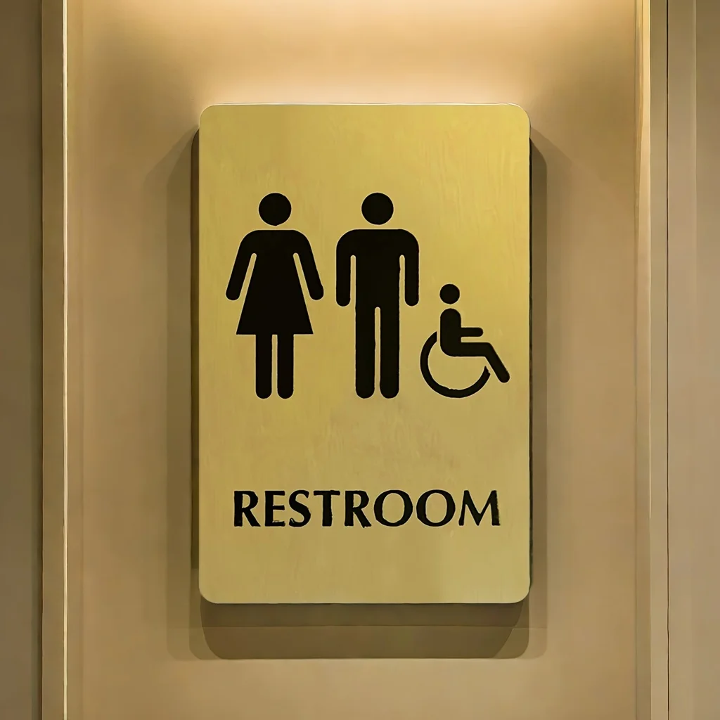 Vintage Style Metal Restroom Sign with Unisex Accessible Wheelchair Symbol, Wall-Mounted Bathroom Decor, Durable Iron Plate, No