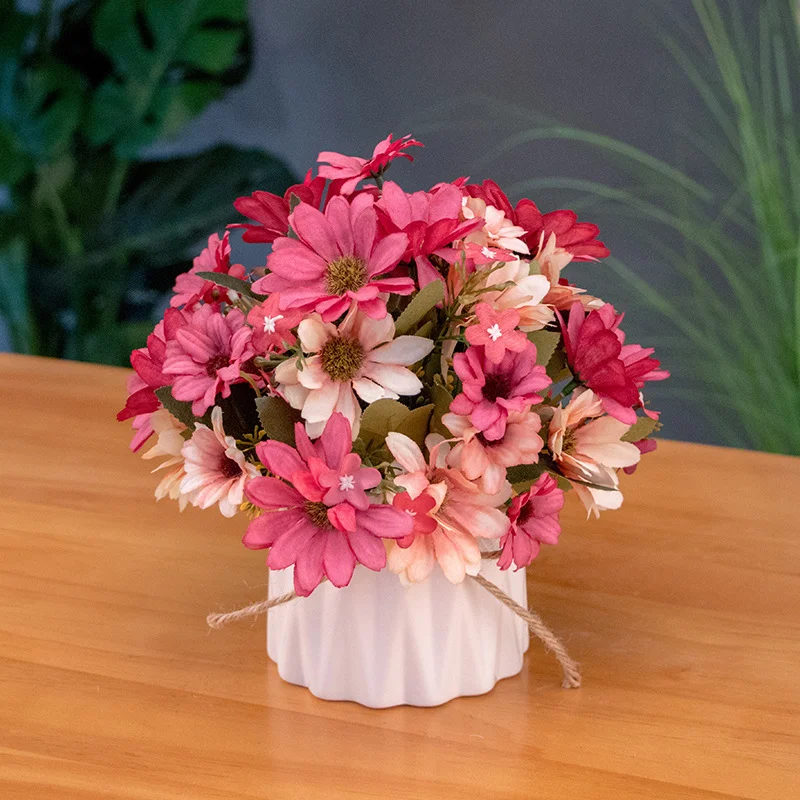 21 Köpfe/1 Stück Seiden-Gänseblümchen-Brautstrauß für Weihnachten, Hochzeit, Neujahr, Dekoration, künstliche Pflanzen, Sonnenblumen, künstliche Blumen
