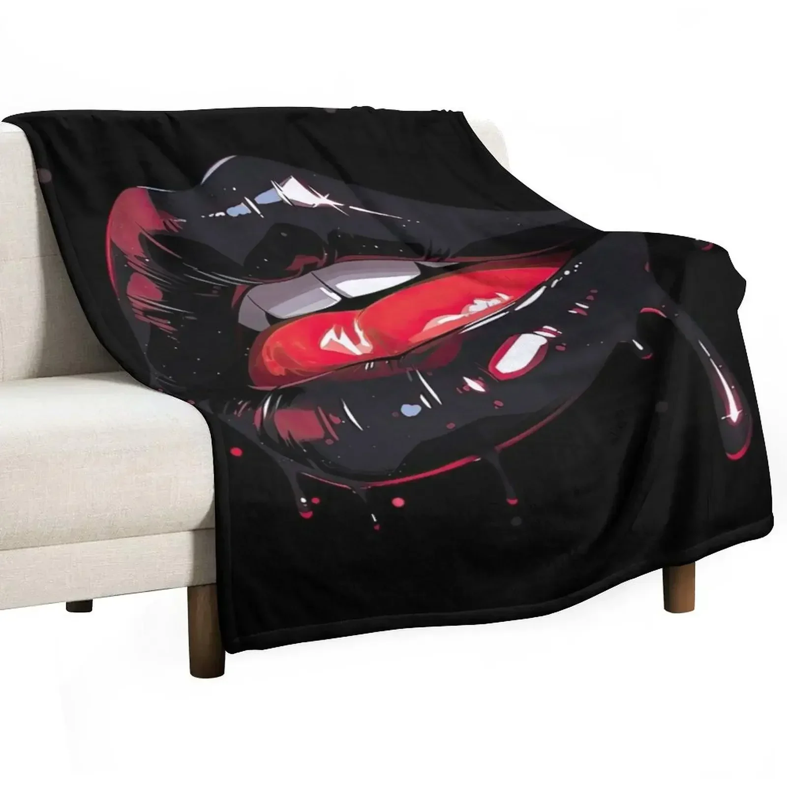 Black dripping girl lip - erotic kissing mouth Throw Blanket Weighted For Baby Blankets