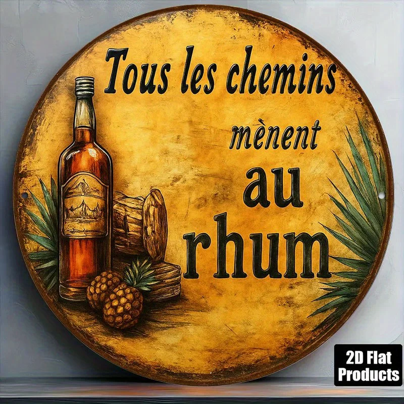 1 Vintage French-Style Rum Themed Wall Decor | Round Vintage Bar Plaque, Suitable for Home Wine Cellars, Restaurants,