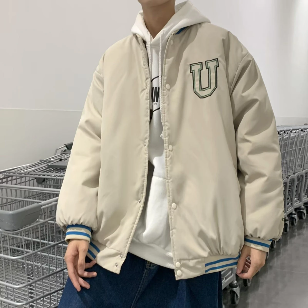 

Мужская бейсбольная куртка, винтажная свободная повседневная клетчатая верхняя одежда, модное брендовое пальто из Гонконга для пар, длинное пальто на молнии све