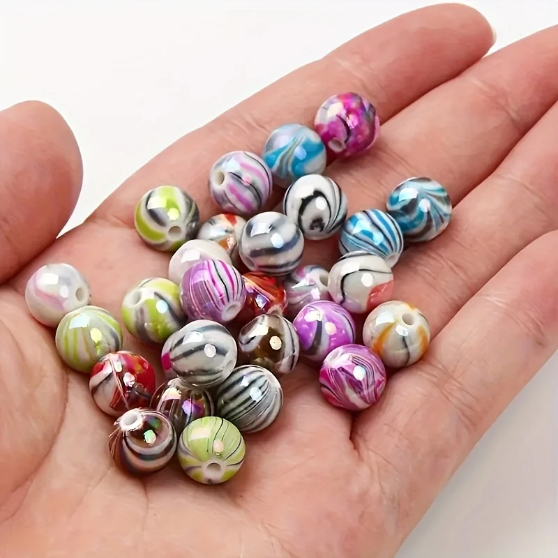 60 Stück Acrylperlen-Mix, 8mm Bunte Gemusterte Perlen Sortiment für DIY Schmuckherstellung, Mode-Perlenarbeiten und Bastelzubehör – Detail 5