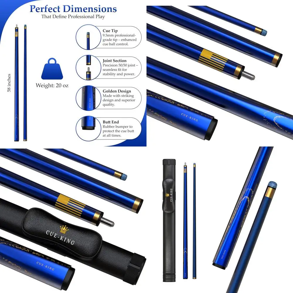 

58 20oz Two-Piece Pool Cue with 9.5mm Tip and Leather Case - Billiards Stick