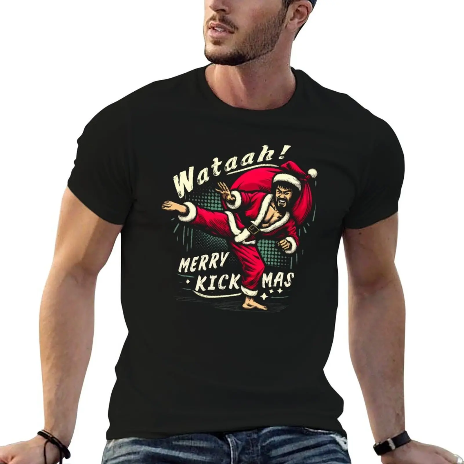 Merry Kickmas from Kung Fu Santa T-Shirt t shirts for man cotton t shirts with prints T-Shirt