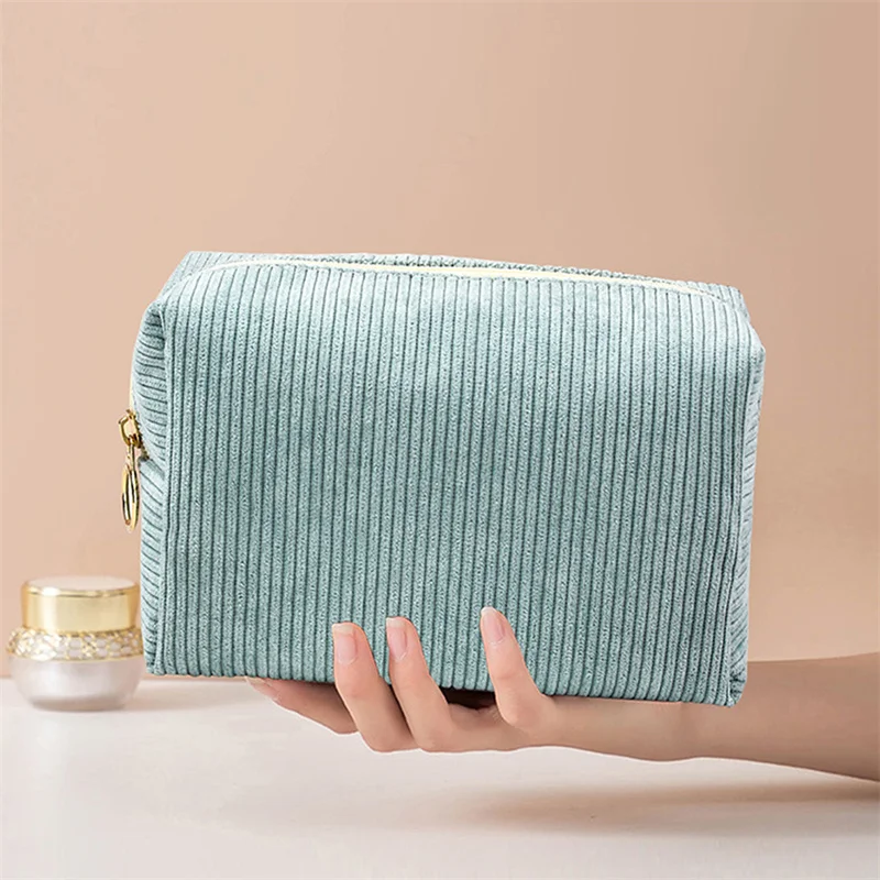 Borsa cosmetica di moda borsa per il trucco da donna in velluto a coste borsa per il trasporto a mano portatile di grande capacità borsa per il