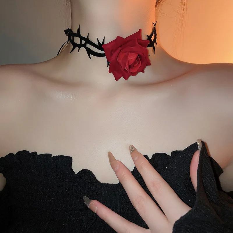 Halloween Rose Strap Multi Layered Wrap Necklace for Women  Exaggerated Necklaces Spicy Girl Creative Gothic Jewelry