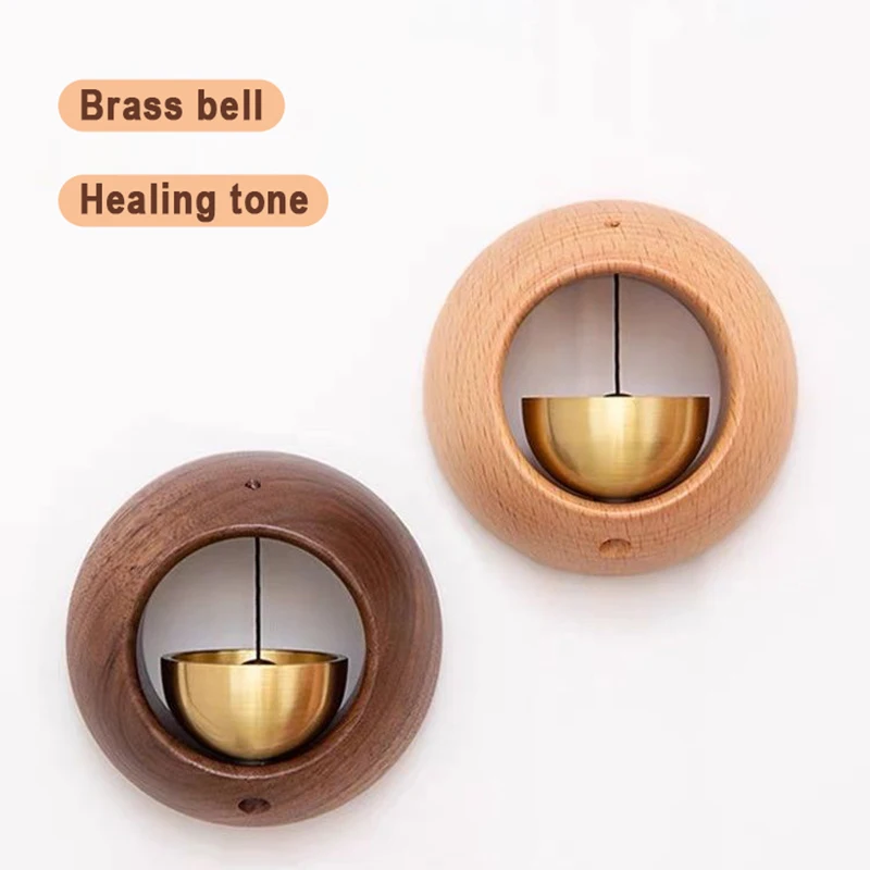 1 PCS Wooden Magnetic Door Bell Entrance Opening Chime Round Bell Black Walnut Wood Hanging Doorbell Wind Chimes Decor