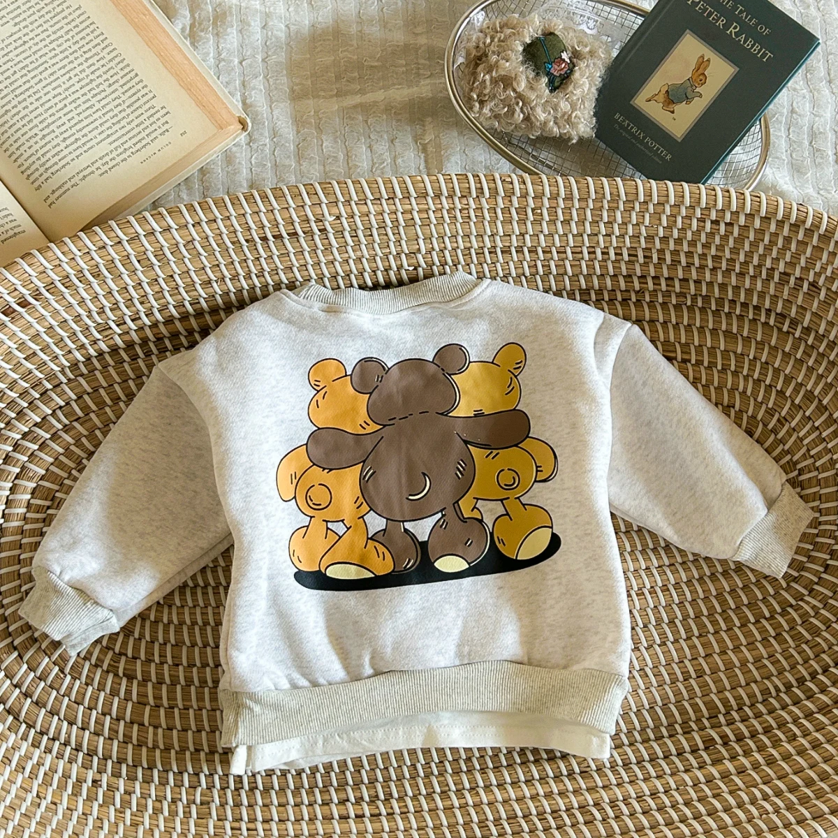 Winter Infan Baby Outfits Boy Girl Sets Velvet Cartoon Print Cotton Long Sleeve Tops+Pants Baby Little Bear Children Clothing