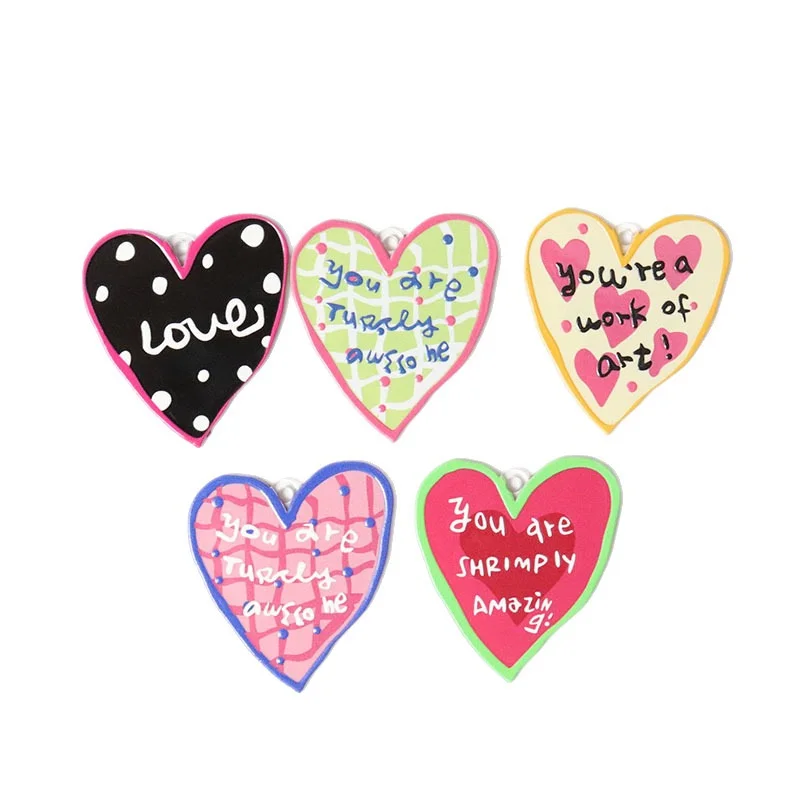 New arrived 50pcs/lot color pattern print cartoon hearts shape acrylic beads diy jewelry garment hair accessory