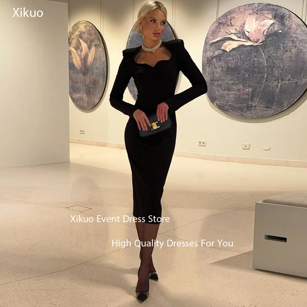 

Xikuo Fashion Black Satin Evening Dresses Fitted Mermaid Robe Cocktail Femmes Midi Robe De Soiree Femme Chic élégante Customized