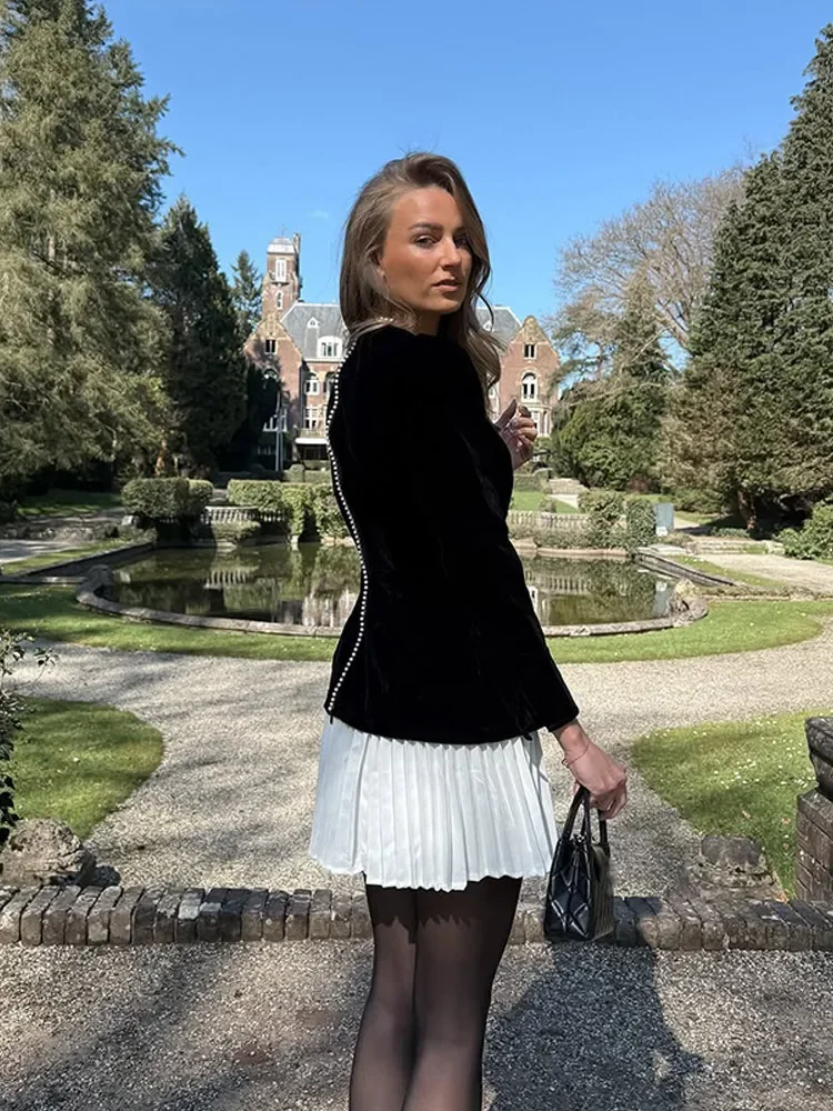 فستان قصير برقبة مربعة وألوان متعددة للنساء بأكمام طويلة وخصر مطوي فساتين قصيرة على شكل حرف A فساتين غير رسمية أنيقة