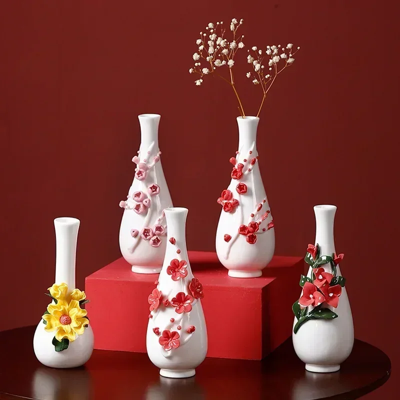 Hand pinched flower ceramic simple hydroponic small vase creative mini small fresh flower decoration crafts